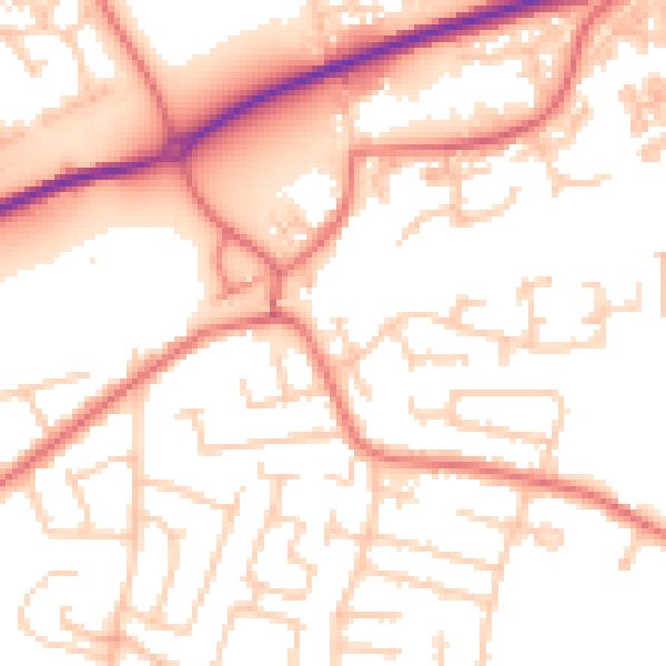 Daytime road noise heatmap for WA1 4JX