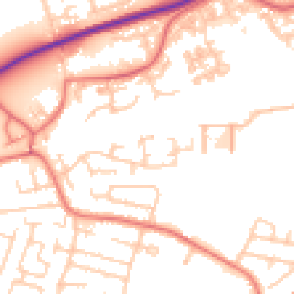 Daytime road noise heatmap for WA1 4LA