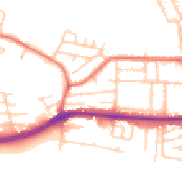 Daytime road noise heatmap for WA1 4ND