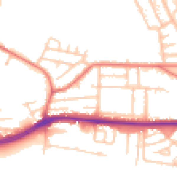 Daytime road noise heatmap for WA1 4NP