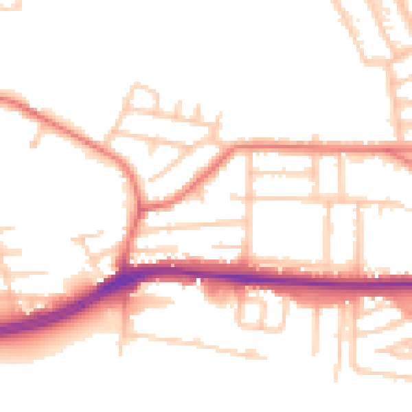 Daytime road noise heatmap for WA1 4NQ