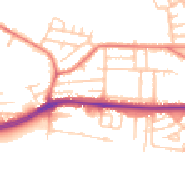 Daytime road noise heatmap for WA1 4NT