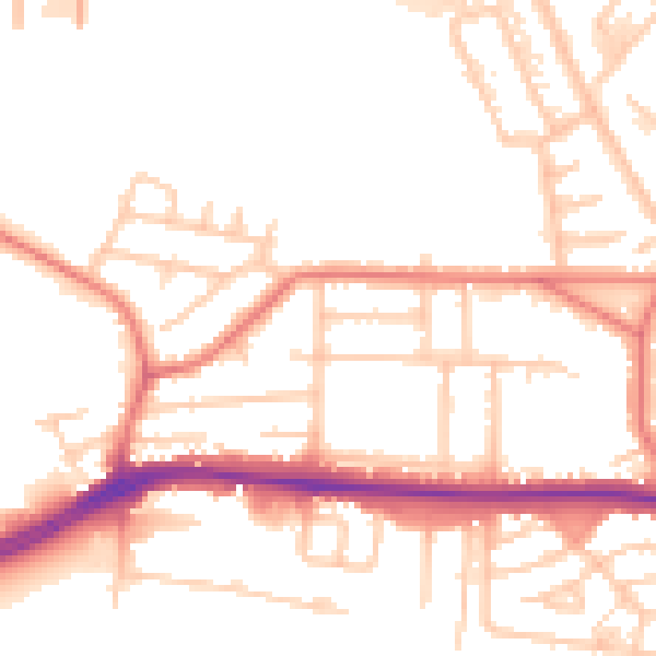 Daytime road noise heatmap for WA1 4NW