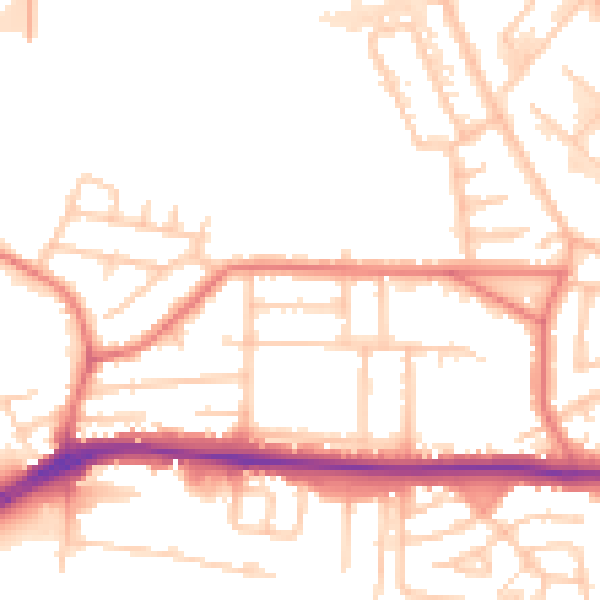 Daytime road noise heatmap for WA1 4PE