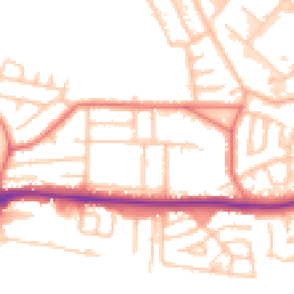 Daytime road noise heatmap for WA1 4PL