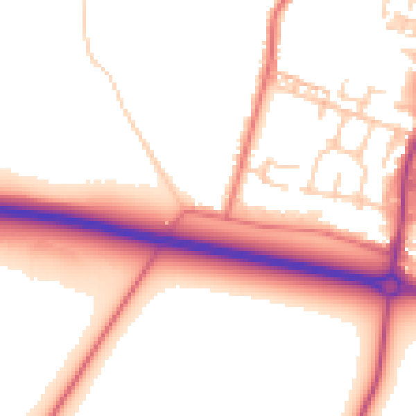 Daytime road noise heatmap for WA3 3PS