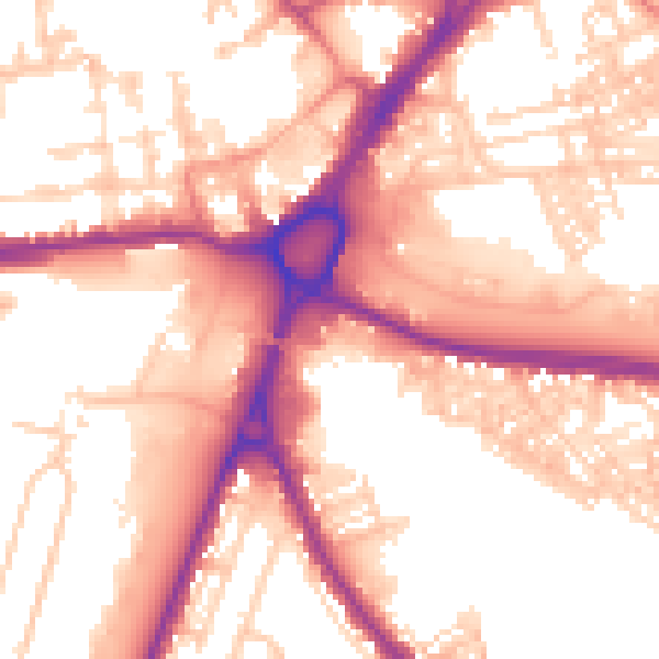 Daytime road noise heatmap for WA4 1AY