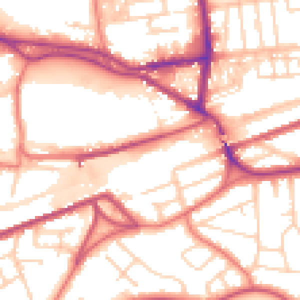 Daytime road noise heatmap for WA4 1DD