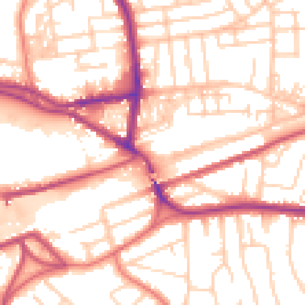 Daytime road noise heatmap for WA4 1DL