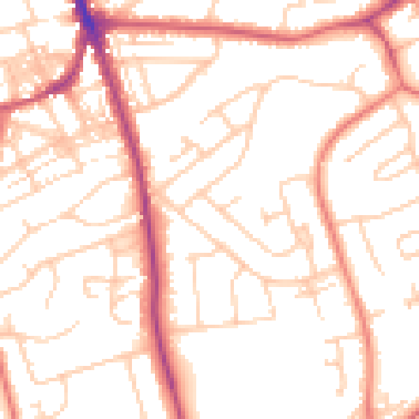Daytime road noise heatmap for WA4 3BD