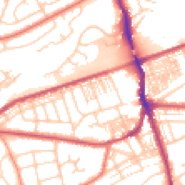 Daytime road noise heatmap for WA4 6DY