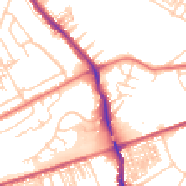 Daytime road noise heatmap for WA4 6FZ
