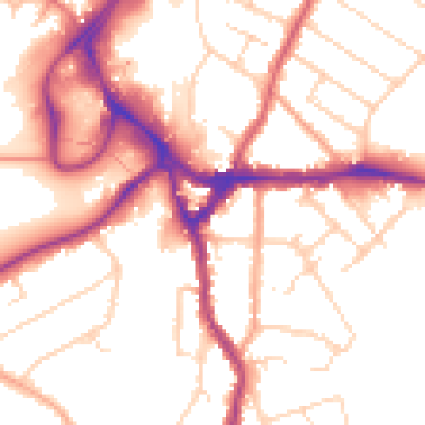 Daytime road noise heatmap for WD19 4AB