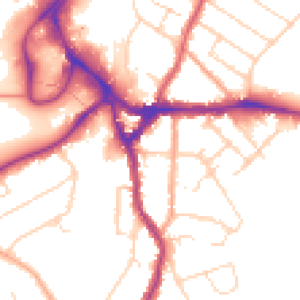Daytime road noise heatmap for WD19 4AE