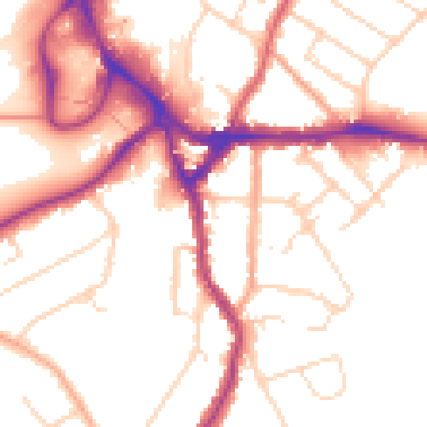 Daytime road noise heatmap for WD19 4AF