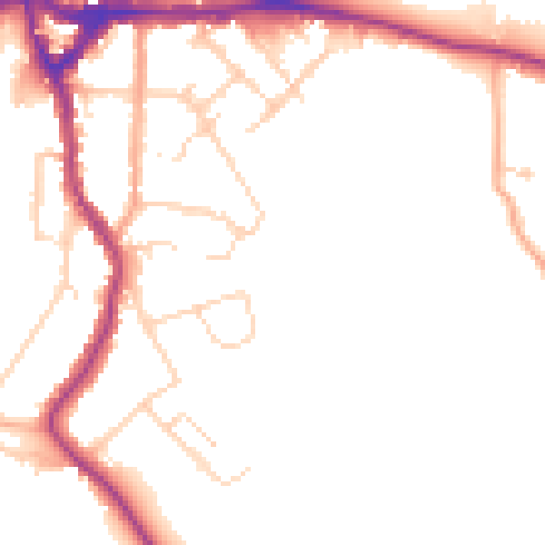 Daytime road noise heatmap for WD19 4AU