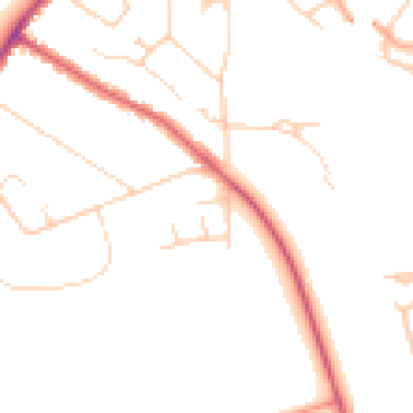 Daytime road noise heatmap for WD19 4BJ