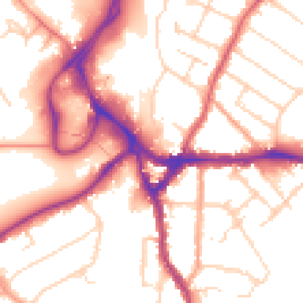Daytime road noise heatmap for WD19 4BN
