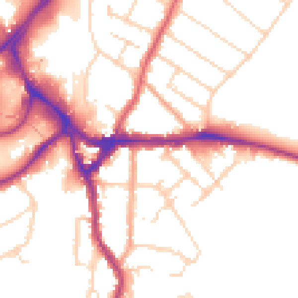 Daytime road noise heatmap for WD19 4DB