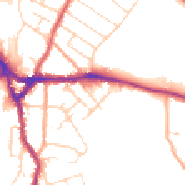 Daytime road noise heatmap for WD19 4DE