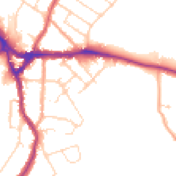 Daytime road noise heatmap for WD19 4DH