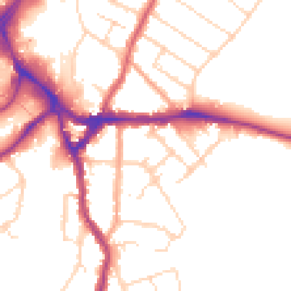 Daytime road noise heatmap for WD19 4DP