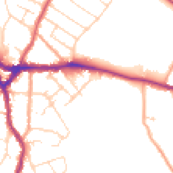 Daytime road noise heatmap for WD19 4DQ