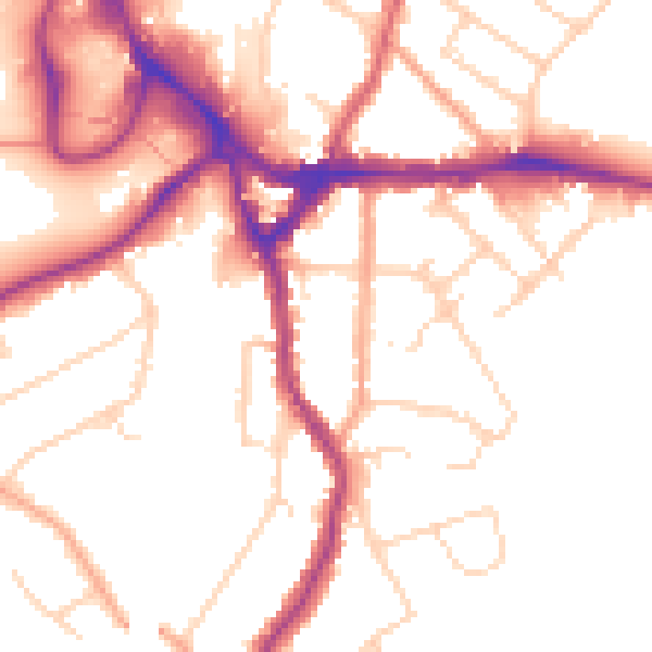 Daytime road noise heatmap for WD19 4FB