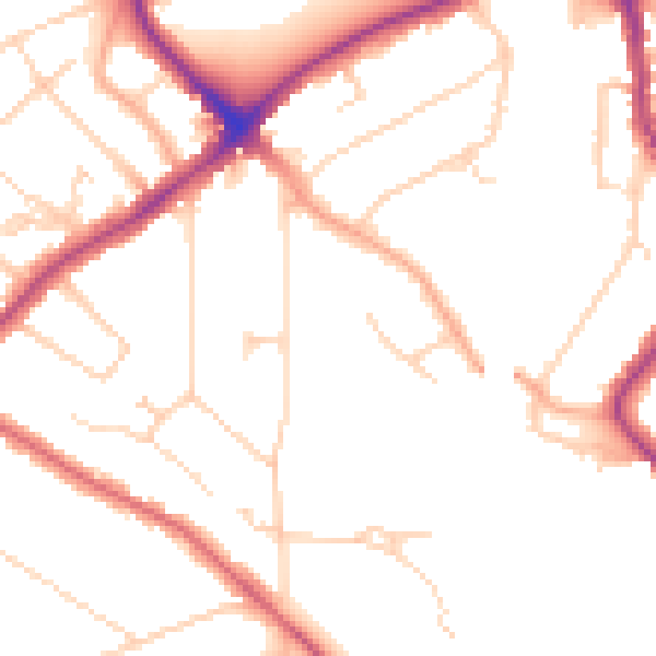 Daytime road noise heatmap for WD19 4FL