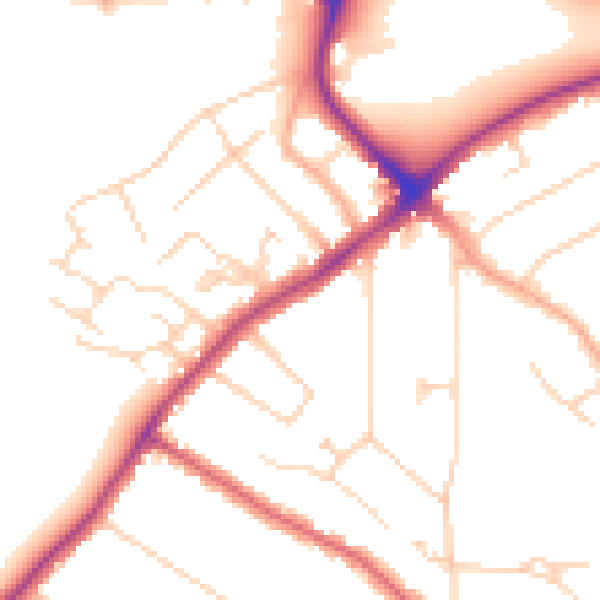 Daytime road noise heatmap for WD19 4JN