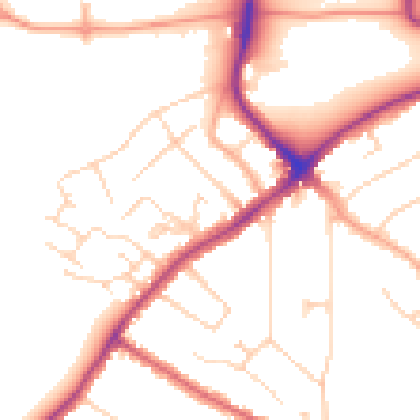 Daytime road noise heatmap for WD19 4JX