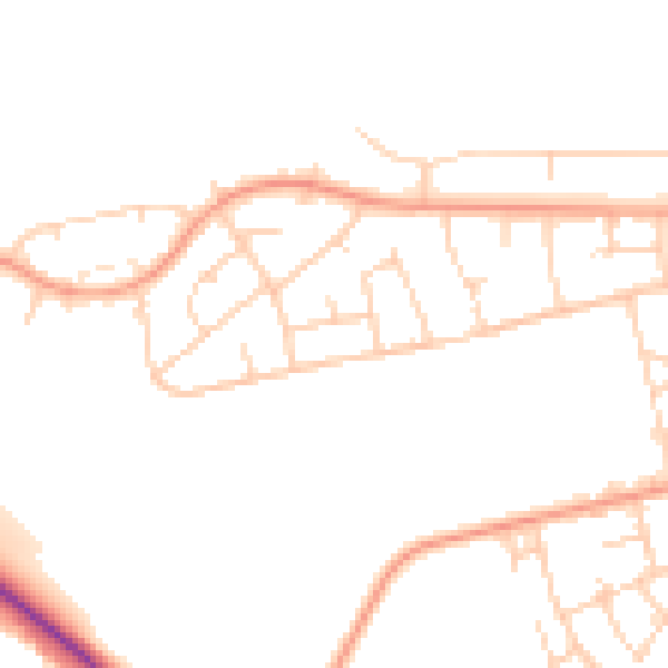 Daytime road noise heatmap for WD19 7RQ