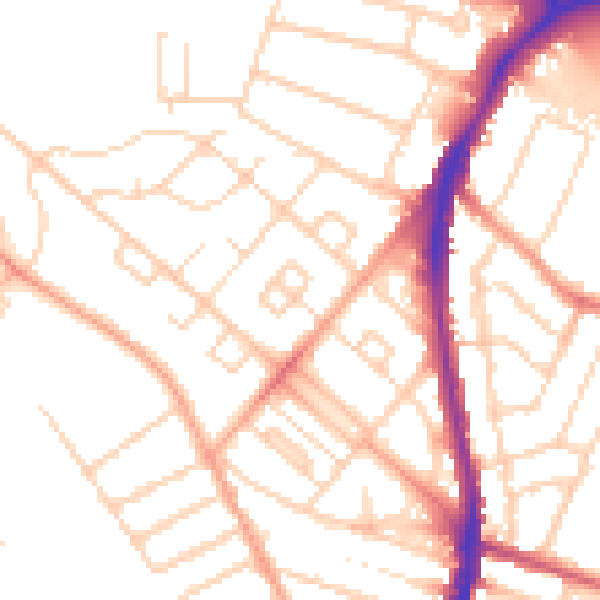 Daytime road noise heatmap for WD24 6DJ