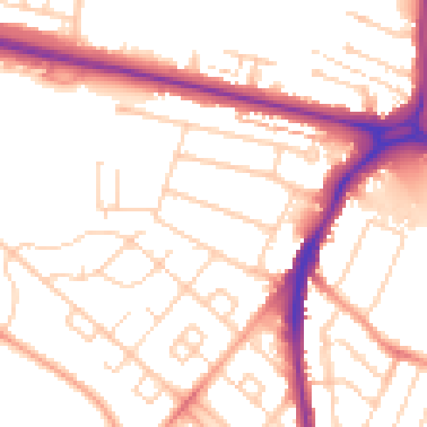 Daytime road noise heatmap for WD24 6RN