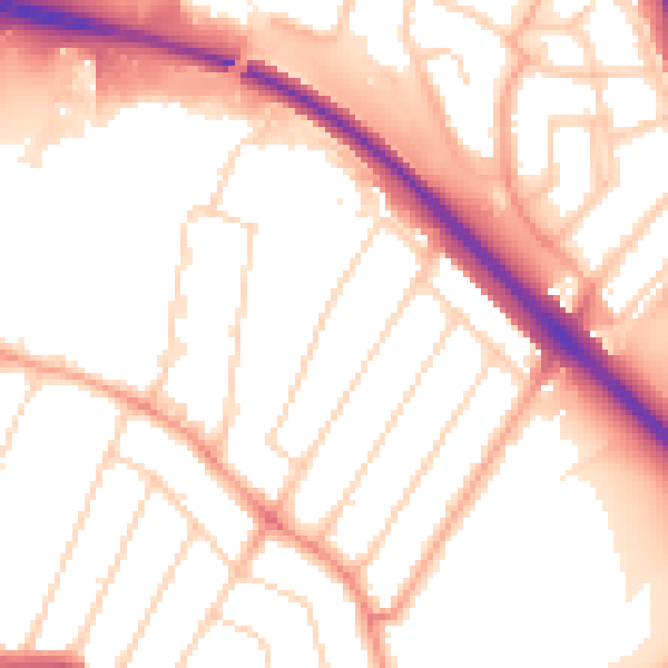 Daytime road noise heatmap for WD24 7PA