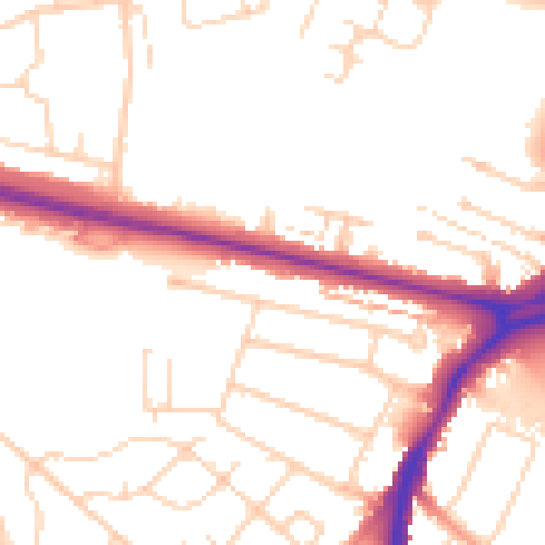 Daytime road noise heatmap for WD25 0AQ