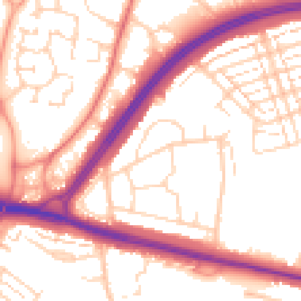 Daytime road noise heatmap for WD25 0AY