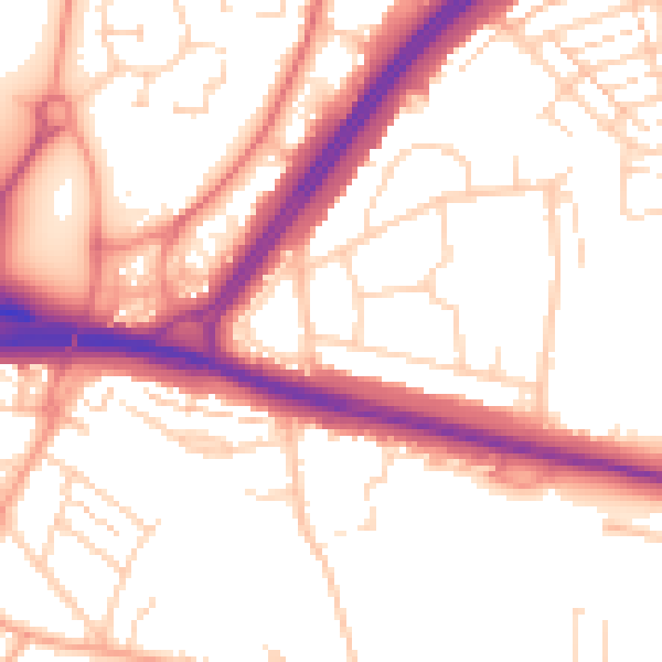 Daytime road noise heatmap for WD25 0BT