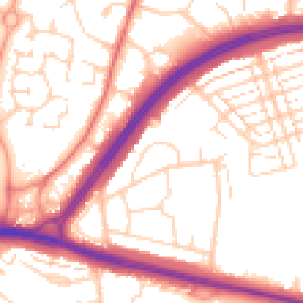 Daytime road noise heatmap for WD25 0DA