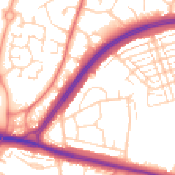 Daytime road noise heatmap for WD25 0DB