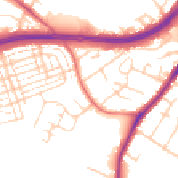 Daytime road noise heatmap for WD25 0DG