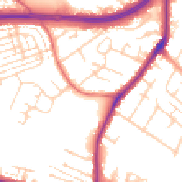Daytime road noise heatmap for WD25 0DH