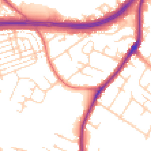 Daytime road noise heatmap for WD25 0DJ