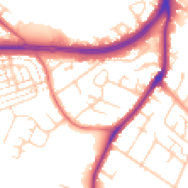 Daytime road noise heatmap for WD25 0DP