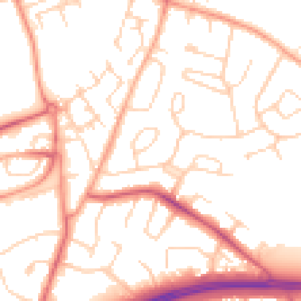 Daytime road noise heatmap for WD25 7HQ