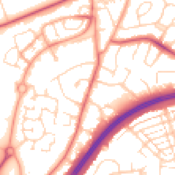 Daytime road noise heatmap for WD25 7PA