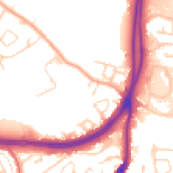 Daytime road noise heatmap for WD25 7PE