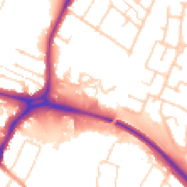 Daytime road noise heatmap for WD25 9BN