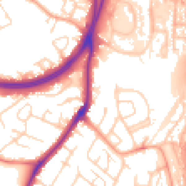 Daytime road noise heatmap for WD25 9EN
