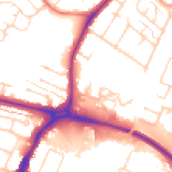 Daytime road noise heatmap for WD25 9PD